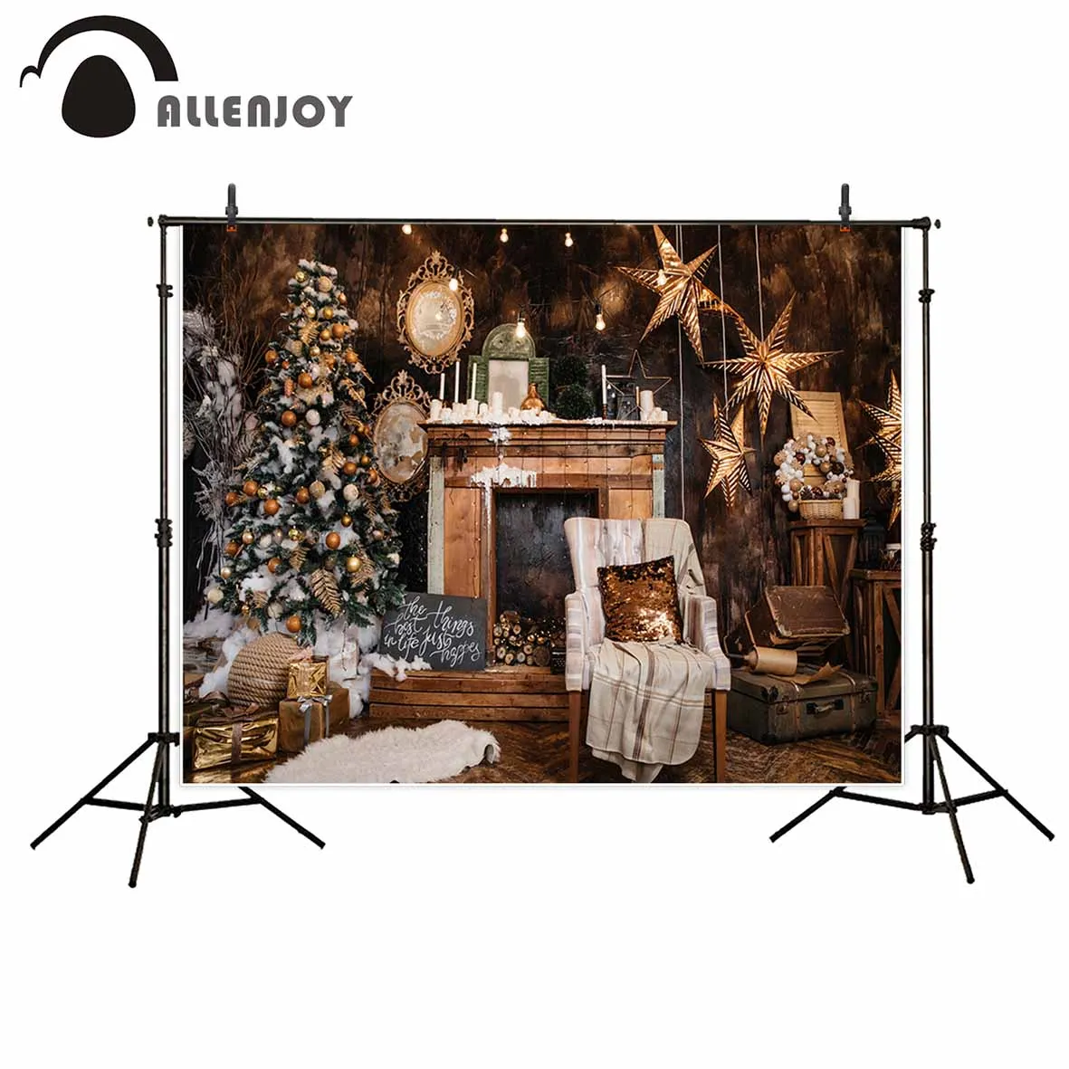 Allenjoy Vianočné Zlatých Hviezd Stoličky, Krb Koberec Elegantné pozadia pozadie pre novorodenca Photophone Photo studio