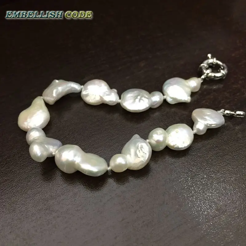 Arašidové tekvica Snehuliak tvar nepravidelného keshi stely náramok biele Dobrý lesk prírodné sladkovodné perly Prispôsobené pre dievča alebo ženy