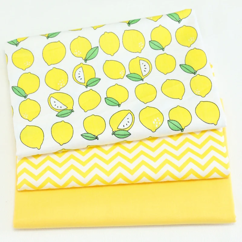 Bavlna twill textílie, textilné žltá citrónom ovocie úzke chevron tuhé látky pre DIY postieľky posteľná bielizeň satén handwork dekor tela