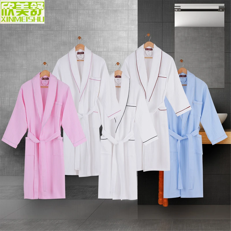 Bavlnené župany hotel nightgown tenké stebėtų vzor župan mužov a žien domov pyžamá