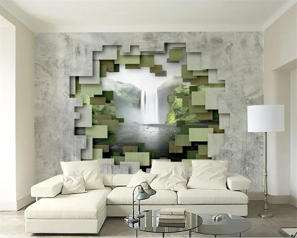 Beibehang 3d tapeta stereoskopické mnohouholník geometrické betónové steny vodopád foto tapety moderné domáce dekorácie nástenná maľba