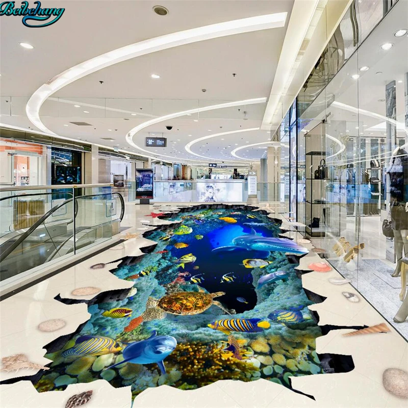Beibehang Veľkú Zákazku Podlahy Podmorského Sveta 3D 3D Maľby Podlahy Ulici Park Dekoratívne Maľby