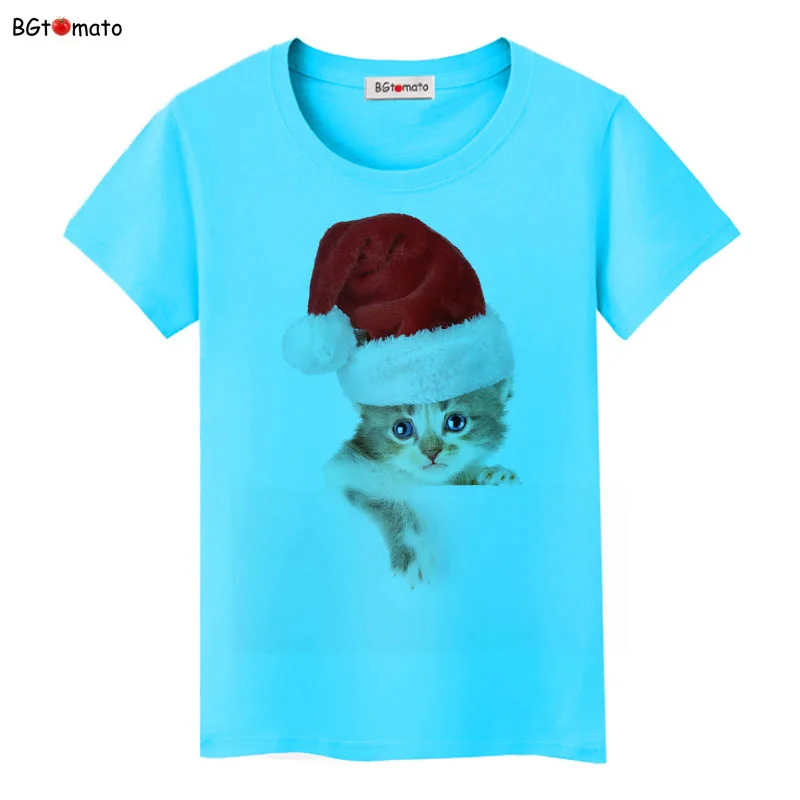 BGtomato Vianočné hat malé mačiatko t shirt ženy domáceho miláčika lete nové mačka kvalitné tričko značky bežné lacné topy predaj