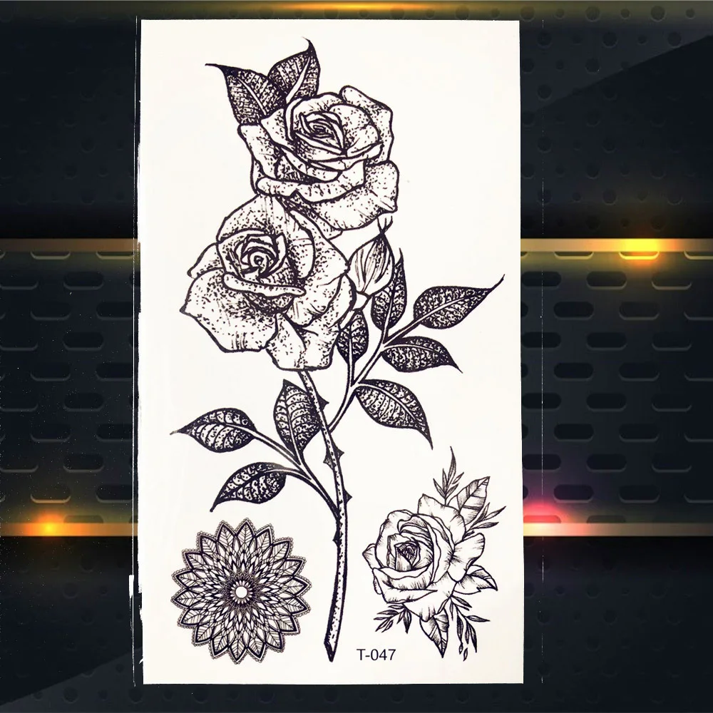 Black Dočasné Tetovanie Slnečnice Listy Ruže Henna Tetovanie Pre Dievča Ženy Tattos Tela Hrudníka Ruky Členok Umenie Vody Prenos Tetovanie