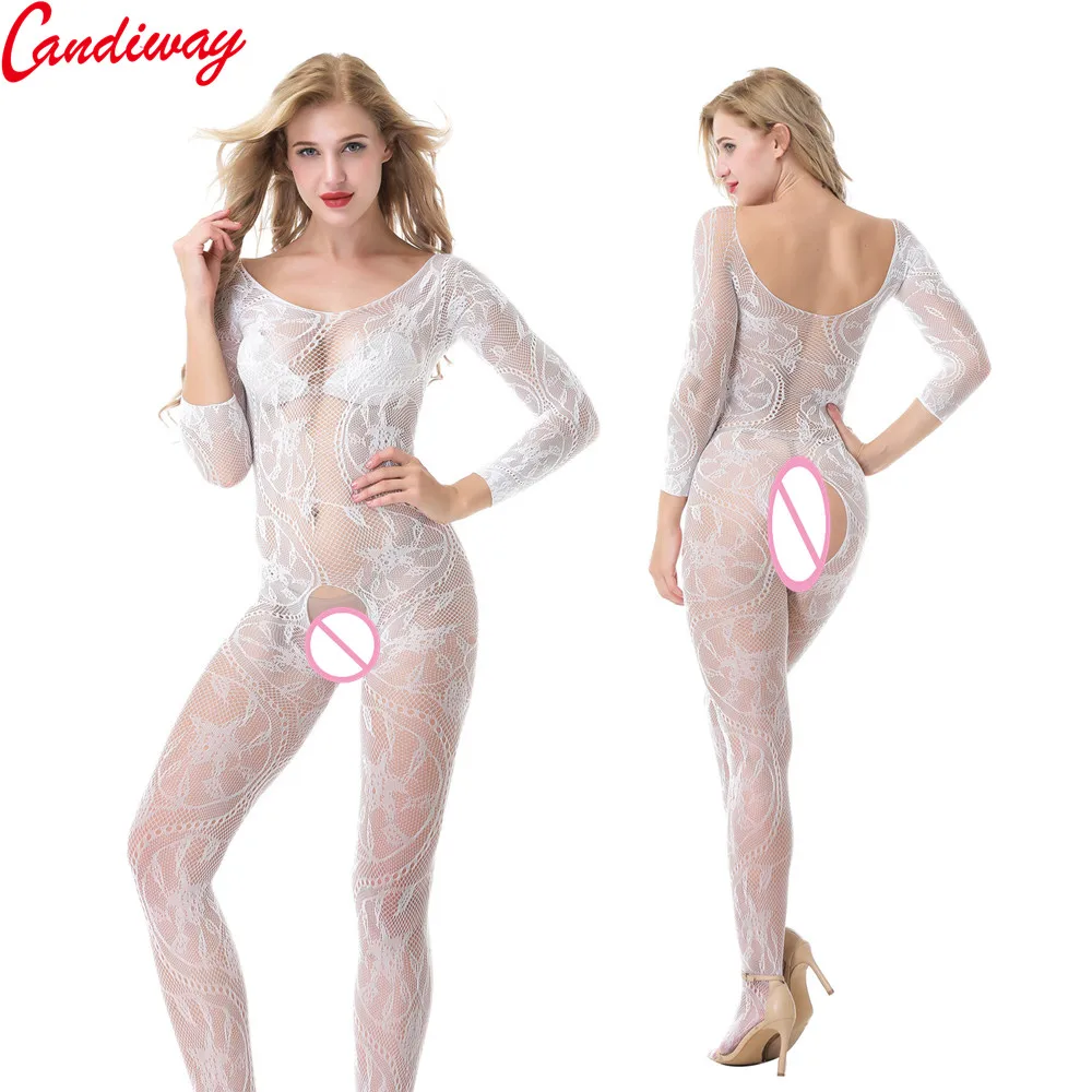 Candiway Sexy teddy bodystockings bielizeň žena otvorené rozkroku erotické priehľadné oblečenie, rybárske duté Transparentná sieťovina