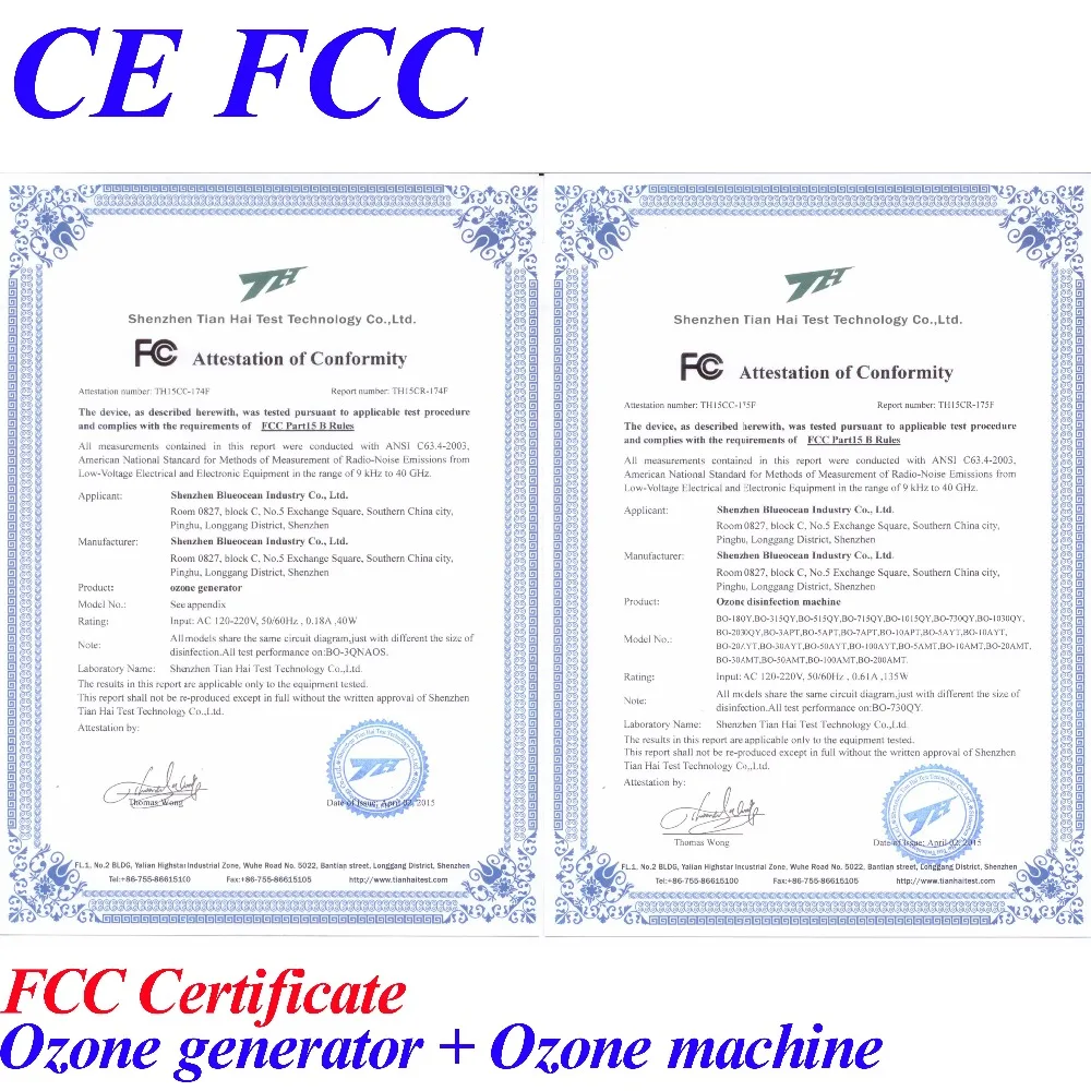 CE, EMC LVD FCC ozón ovocia a zeleniny sterilizátor