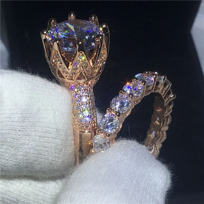 Choucong Lady Koruny prsteň 10 mm Jasné, 5A zirkón Cz Rose Gold Vyplnené 925 silver Zapojenie Svadobné Kapela Prstene Pre Ženy šperky