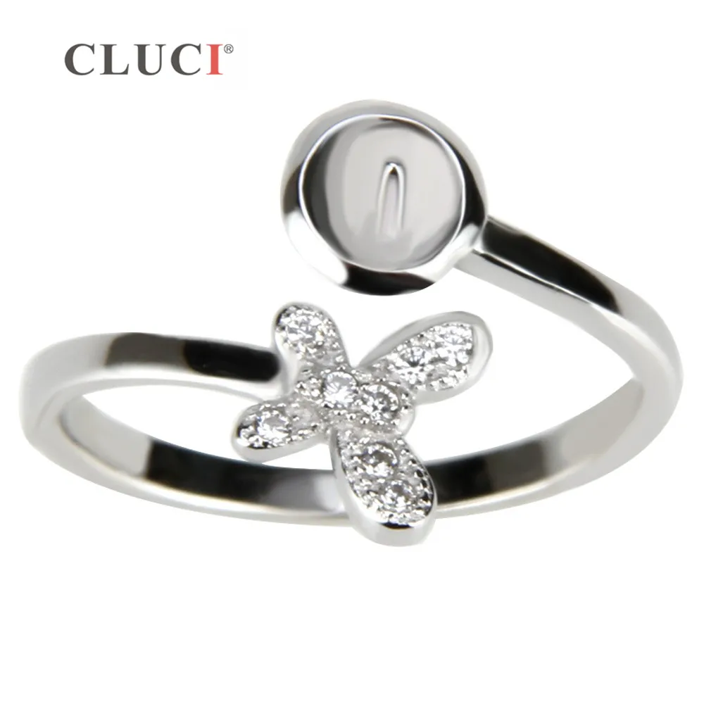 CLUCI 925 sterling silver nastaviteľný krúžok príslušenstvo svieti Butterfly design perly prstene, šperky 1 kus