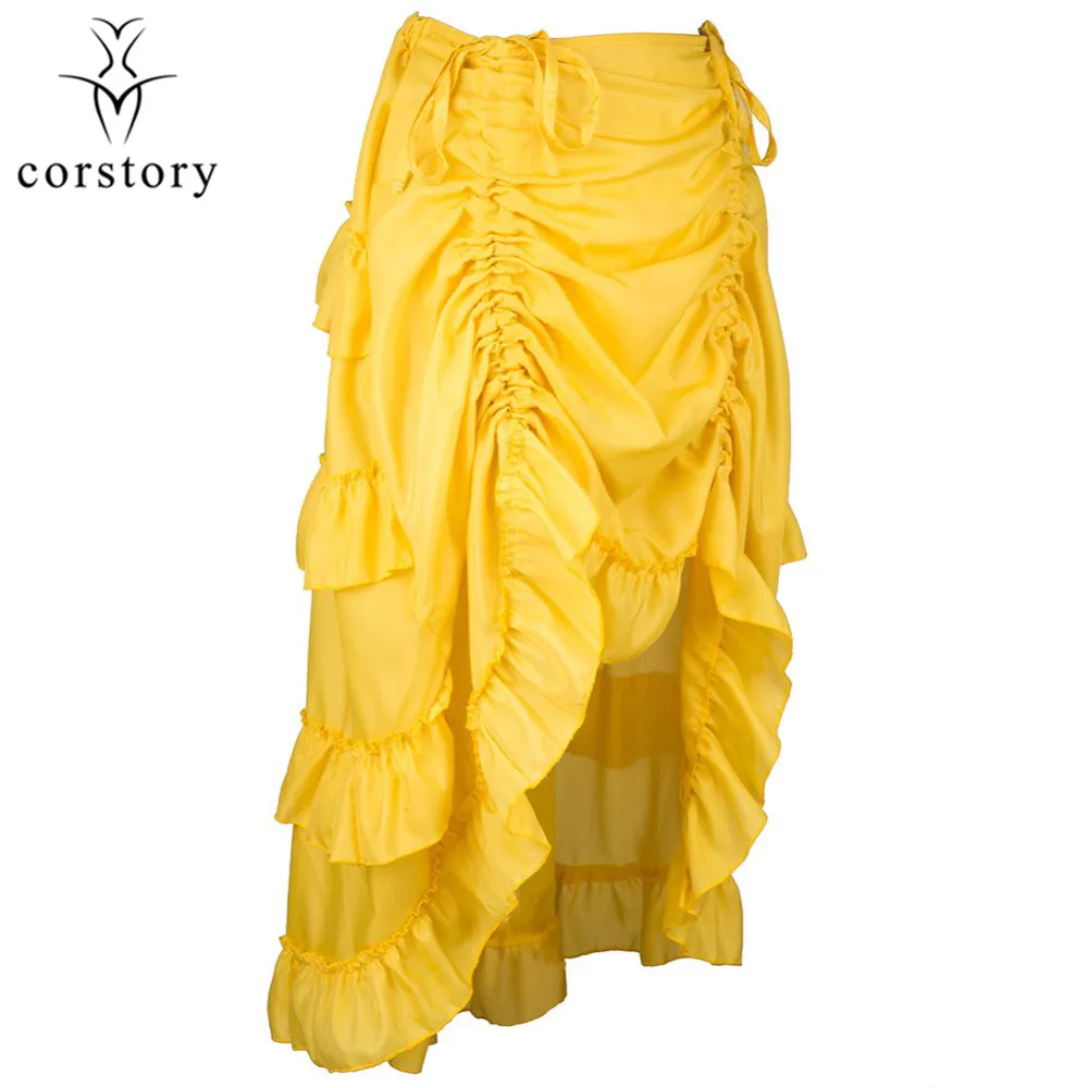 Corstory Viacvrstvových Žltá Šifón Sukne Viktoriánskej Kostýmy Gotický Steampunk Oblečenie Sexy Sukne Pre Ženy, Zodpovedajúce Korzet