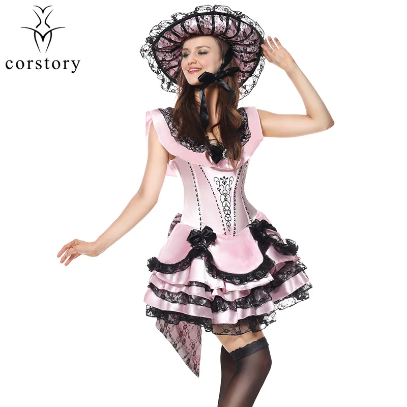 Corstory Viktoriánskej Ružový Satén Deluxe Princezná Belle Halloween Kostým Kráska A Zviera Dospelých Cosplay Lolita Šaty
