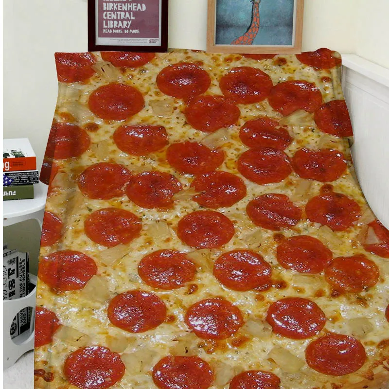 Deka Pohodlie Teplo Mäkké Plyšové Jednoduchá Starostlivosť Práčke Funny Pizza Dizajn Gauč Posteľ Hodiť Dieťa Dospelých Teplé Deky