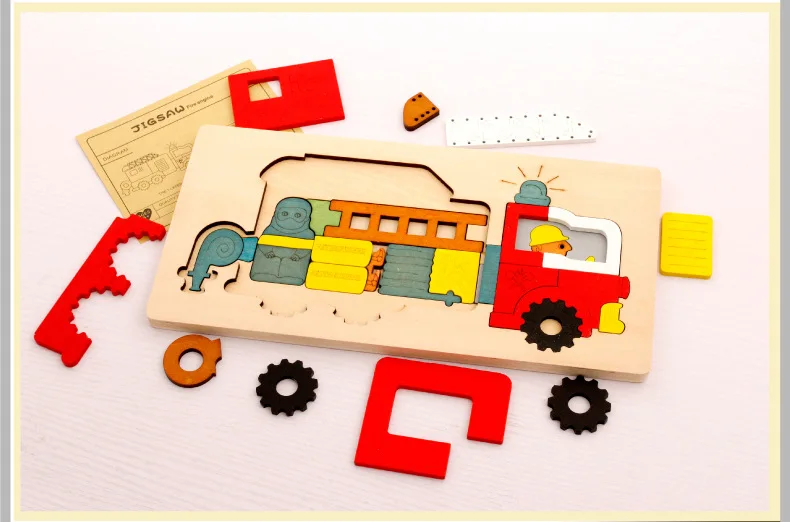 Drevené multi-dimenzionální rozprávač puzzle skladačka cube 3 vrstvy Príbeh Cartoon Dinosaura Zvierat Skoro Montessori Vzdelávacích Hračiek