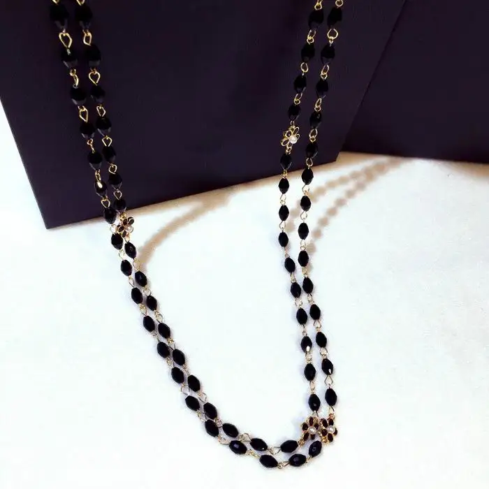 Dvojité Vrstvy Black Crystal Korálky Dlhý Náhrdelník Ženy Bijoux Nové Módne Šperky Jemné Darčeky Pre Matku