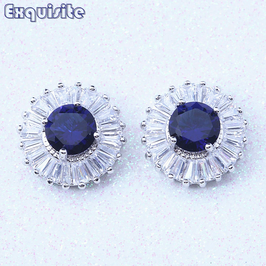 Exguisite Modré Crystal & Cubic Zirconia Stud Náušnice Strieborné Farby pre Ženy Strany boucle d'oreille Módne Šperky H0025