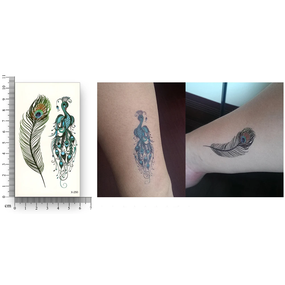 Falošné dočasné nepremokavé tetovanie Vody Prenos Farebný páv perie Nálepky Muži Ženy Dievča Krásy Body Art make-up X250