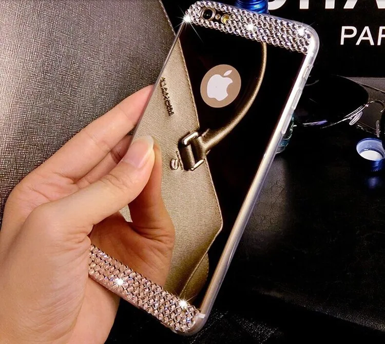 Gold / Silver Diamond Bling Crystal TPU Kryt Zrkadla Telefón puzdro Pre Iphone 6 7 Plus, 5, Samsung Galaxy Poznámka 7 5 4 S5/4/3 S6 S7