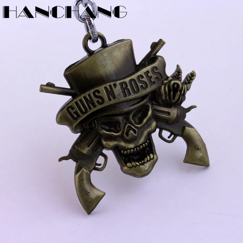 HANCHANG Príslušenstvo Hudobná skupina Guns N 'Roses, Keychain Lebky Smrti Logo Prívesok Keyrings na Tašky Cosplay Šperky pre Človeka Žena