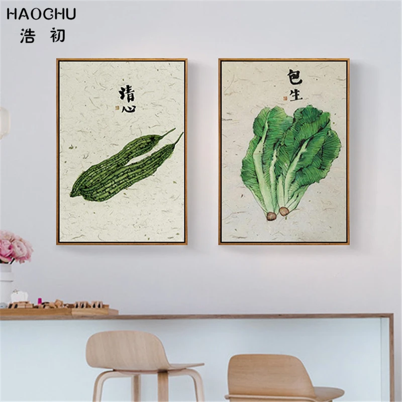 HAOCHU Retro Umenia, Ručne Maľované Plátno na Maľovanie Japonsko Plagát, Ovocie, Zelenina obrazov na Stenu Jedáleň Kuchyňa Domova