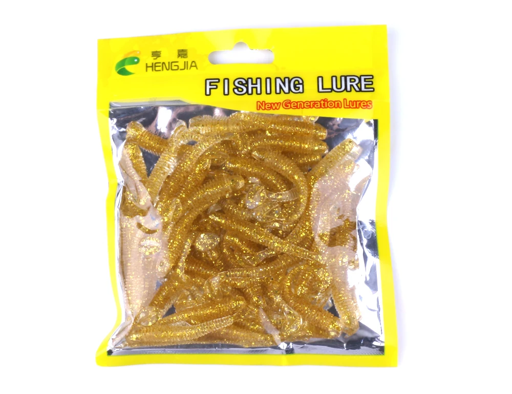 HENGJIA 50pcs/pack mäkké rybárske nástrahy larva červ umelé nástrahy wobblers T chvost rybárske návnady pesca rybárske rieši