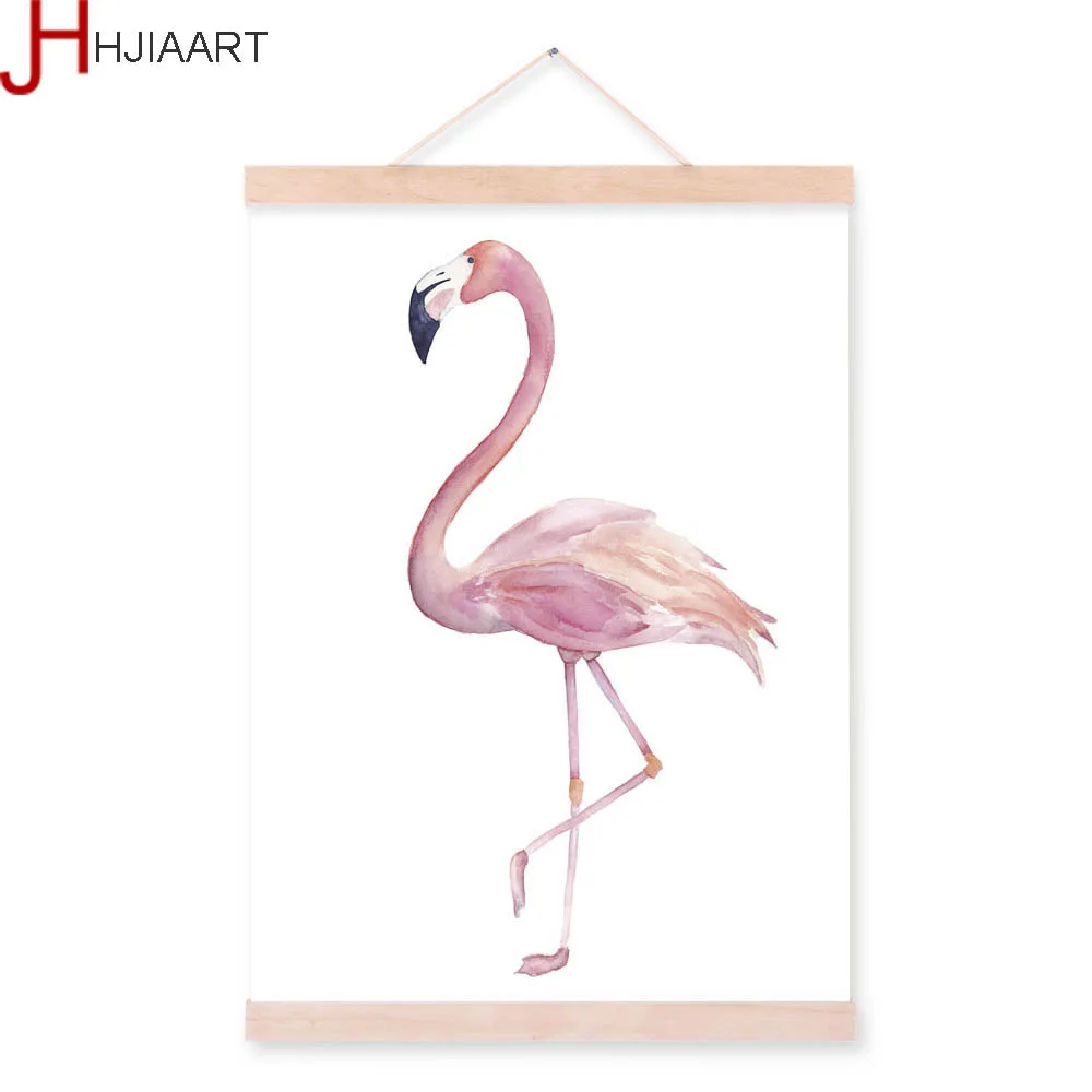HJIAART Akvarel Zvierat Flamingo Zelenej Listovej Plagát Nordic Steny v Obývacej Izbe Umenia, Tlače Obrázku Domov Deco Plátno na Maľovanie Unframe