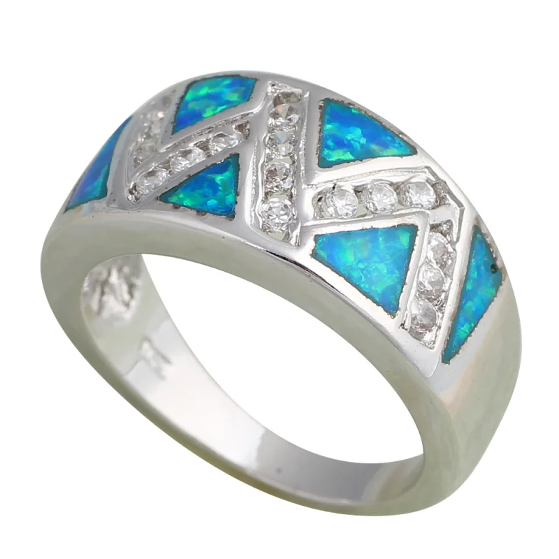 Horúce Španielsko svadobné Dizajnéri Blue fire Opal Módne šperky Strieborné Pečiatkou Krúžky OR221 USA veľkosť 6.5# 7.5#