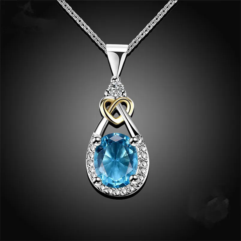 I&zuan Náhrdelníky, Prívesky, Ženy Na Svadbu 925 Sterling-striebro-šperky, Modrý Ovál Kameň Strany Náhrdelníky Jemné Šperky N101