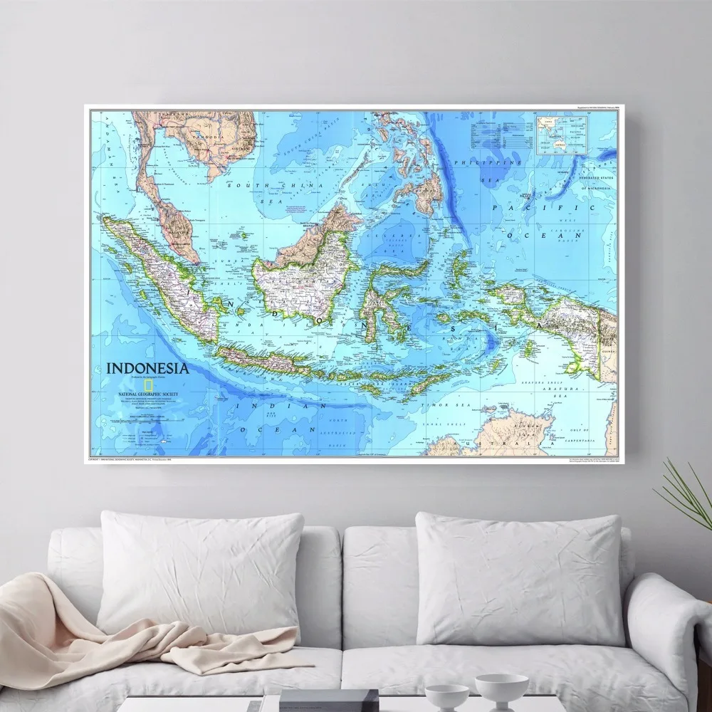 Indonézia Mapa Citát Plátno Umenia, Tlače, Plagát Na Stenu Obrázky Pre Lôžková Izba Dekorácie Domova Hodvábna Tkanina Bez Rámu