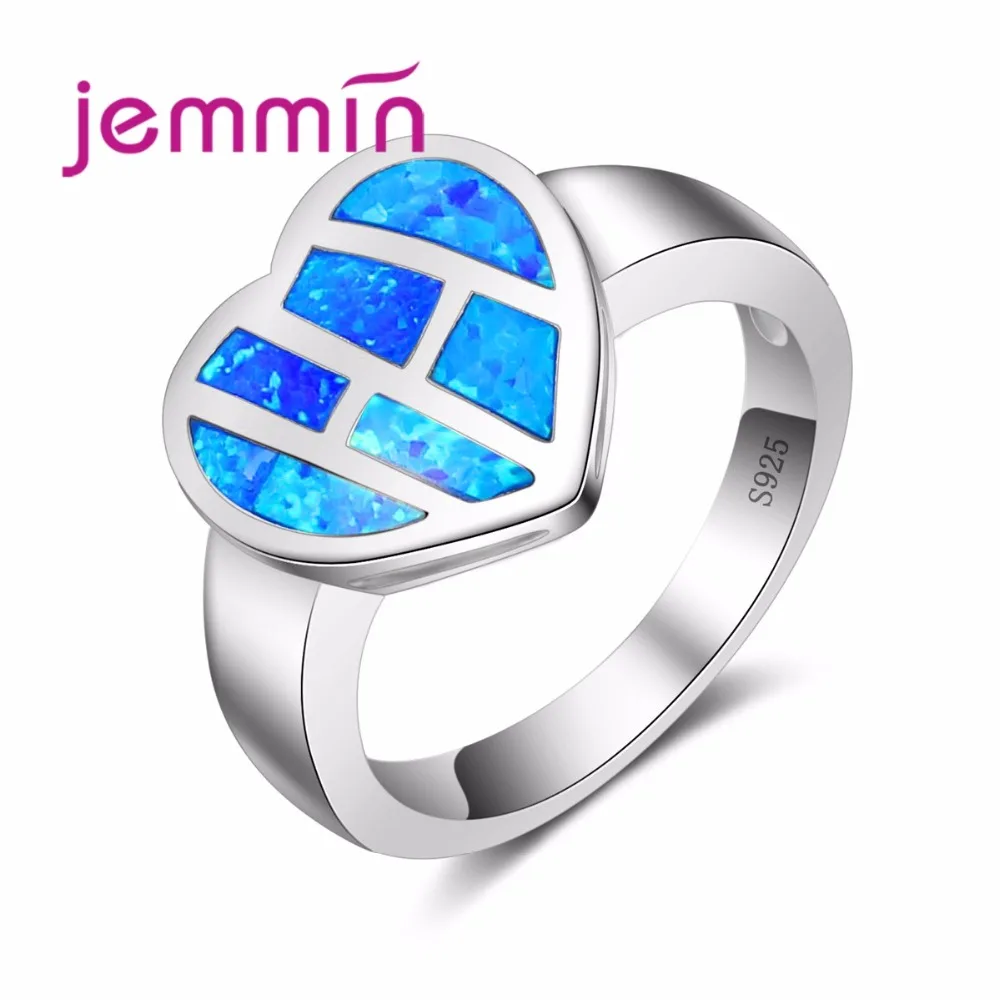 Jemmin 925 Sterling Silver Pre Ženy Snubné Prstene Bague V Tvare Srdca Blue Fire Opal Krúžok Femme Módne Šperky Darček