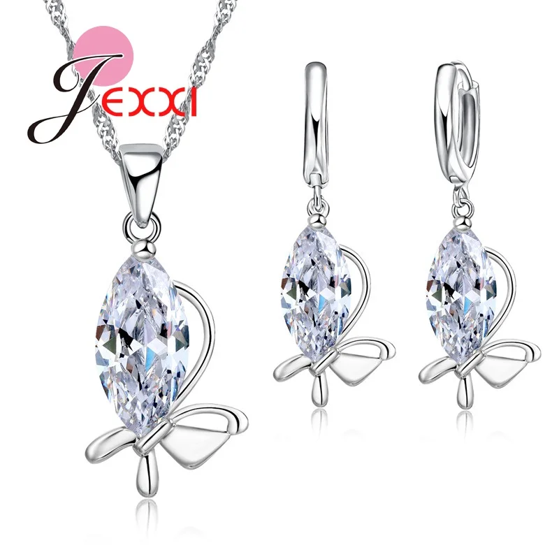JEXXI Nastaviť Módne Šperky Crystal Vyhlásenie Náhrdelníky & Prívesky pre Ženy, Darčeky 925 Sterling Silver Náhrdelníky Náušnice, Sety