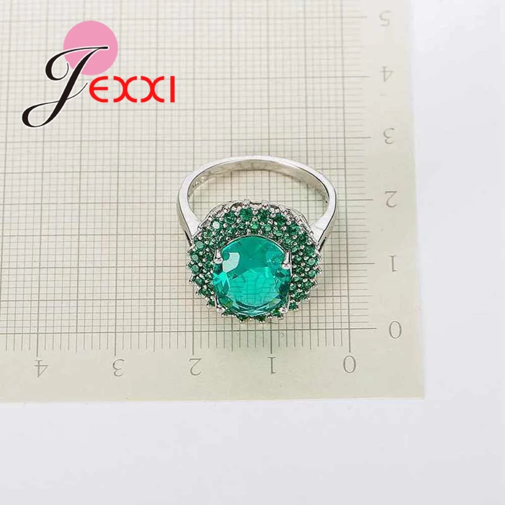 JEXXI Trendy 925 Sterling Silver Krúžky Zelený Ovál CZ Kameň Rez Luxusný Prsteň Vianočný Darček Jemné Šperky Pre Ženy, Svadobné