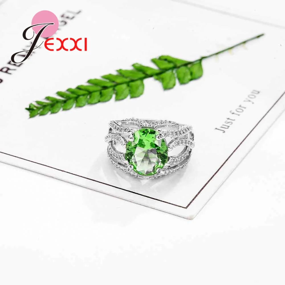 JEXXI Veľká Podpora 925 Sterling-Striebro-Šperky, Najnovšie Módne Duté Krúžok pre Ženy Spevnené Jasné, Zelený Zirkón Žena Bague