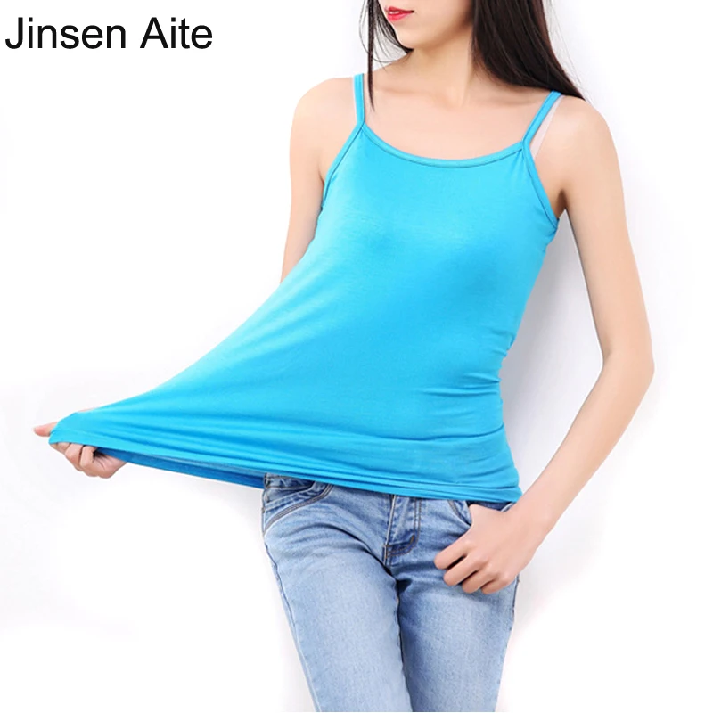 Jinsen Aite L-6XL Plus Veľkosť Ženy Topy Košieľka Voľný čas Nádrže Módy Klasické T-Tričko Pevné Pružnosť Bavlna Modálne Camis JS370