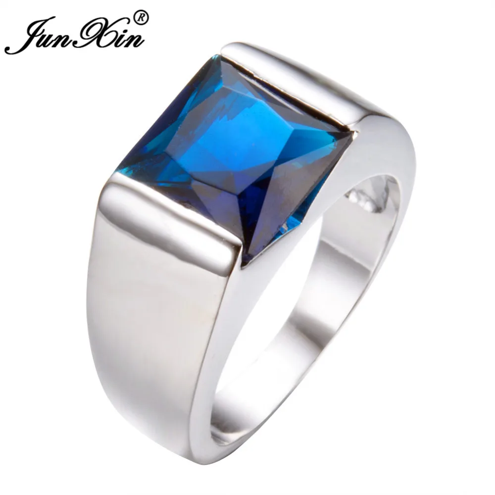 JUNXIN Klasických Mužských Modrá Prst Prsteň Módne 925 Striebro Prstene Pre Mužov Vintage Svadba Zásnubný Prsteň Najlepšie Darčeky