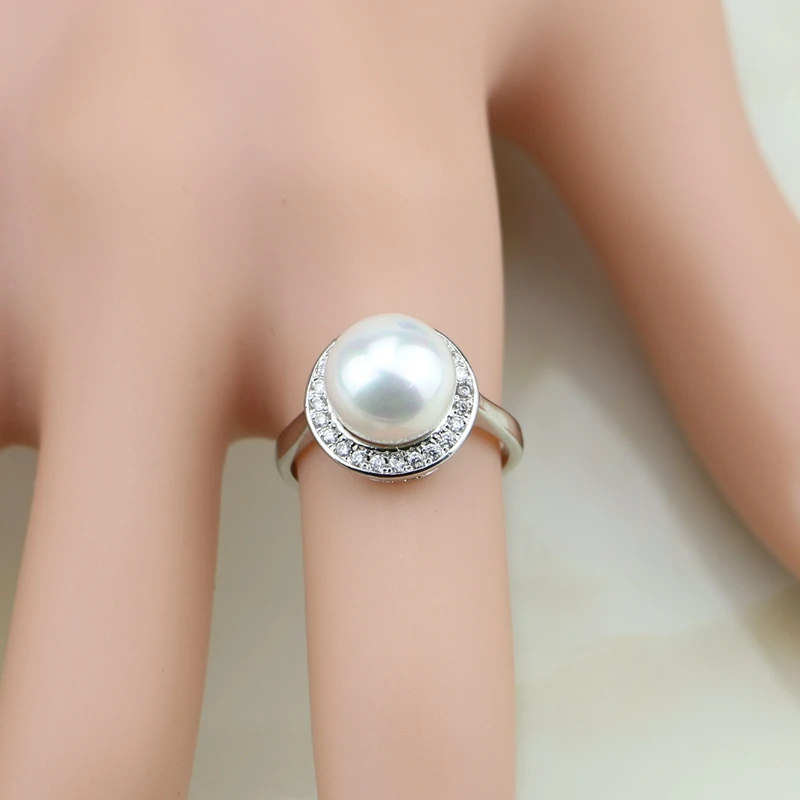 Kolo 925 Silver Šperky Biela Imitácia Perly Zirkónmi Šperk Set Náušníc/Krúžok/Prívesok/Náhrdelník Reťazca Darček Pre Ženy