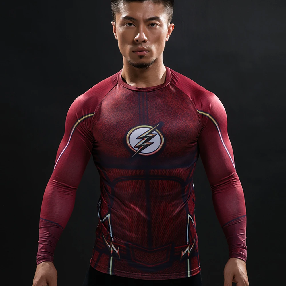 Kompresné Tričko Flash 3D Vytlačené T-shirts Mužov Raglan Dlhý Rukáv Superman Flash Cosplay Kostým Fitness Oblečenie, Topy Muž