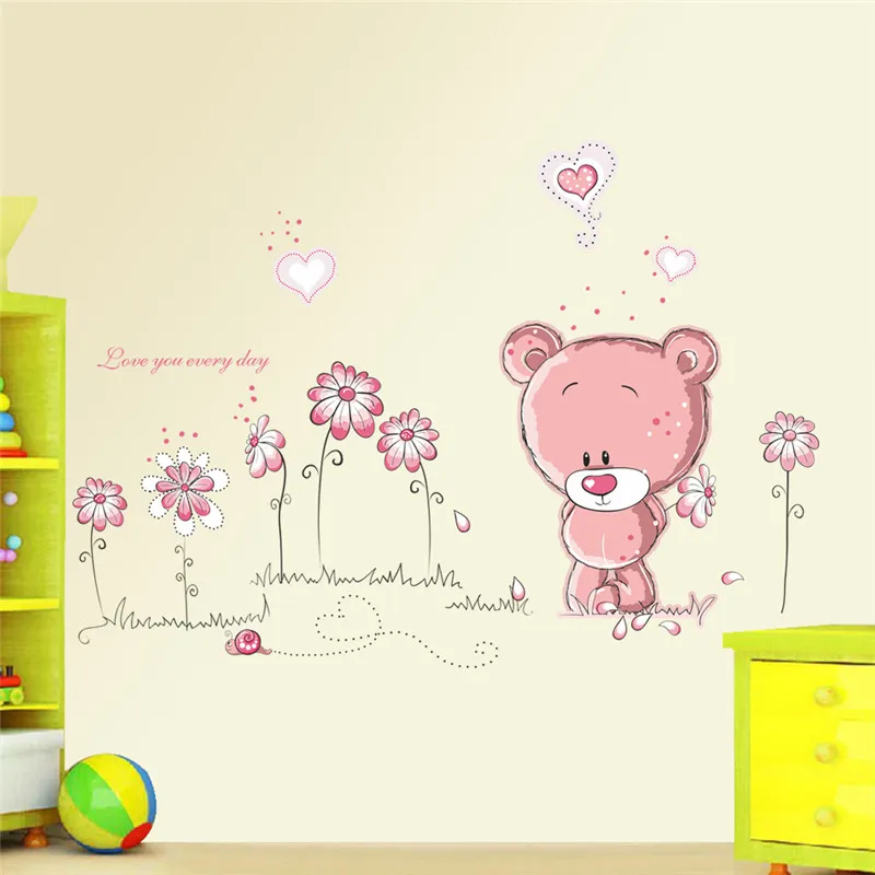 Krásne roztomilý medveď kvet samolepky na stenu pre deti izbách deti miestnosti domova baby sprcha stenu