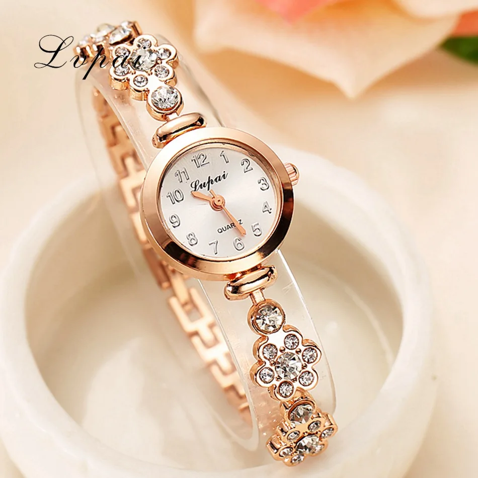Lvpai Značky Módne Hodinky Ženy Luxus Ruže Zlaté Náramky, Náramkové hodinky Quartz Crystal Podnikania Žien Šaty Bežné Hodinky XR717