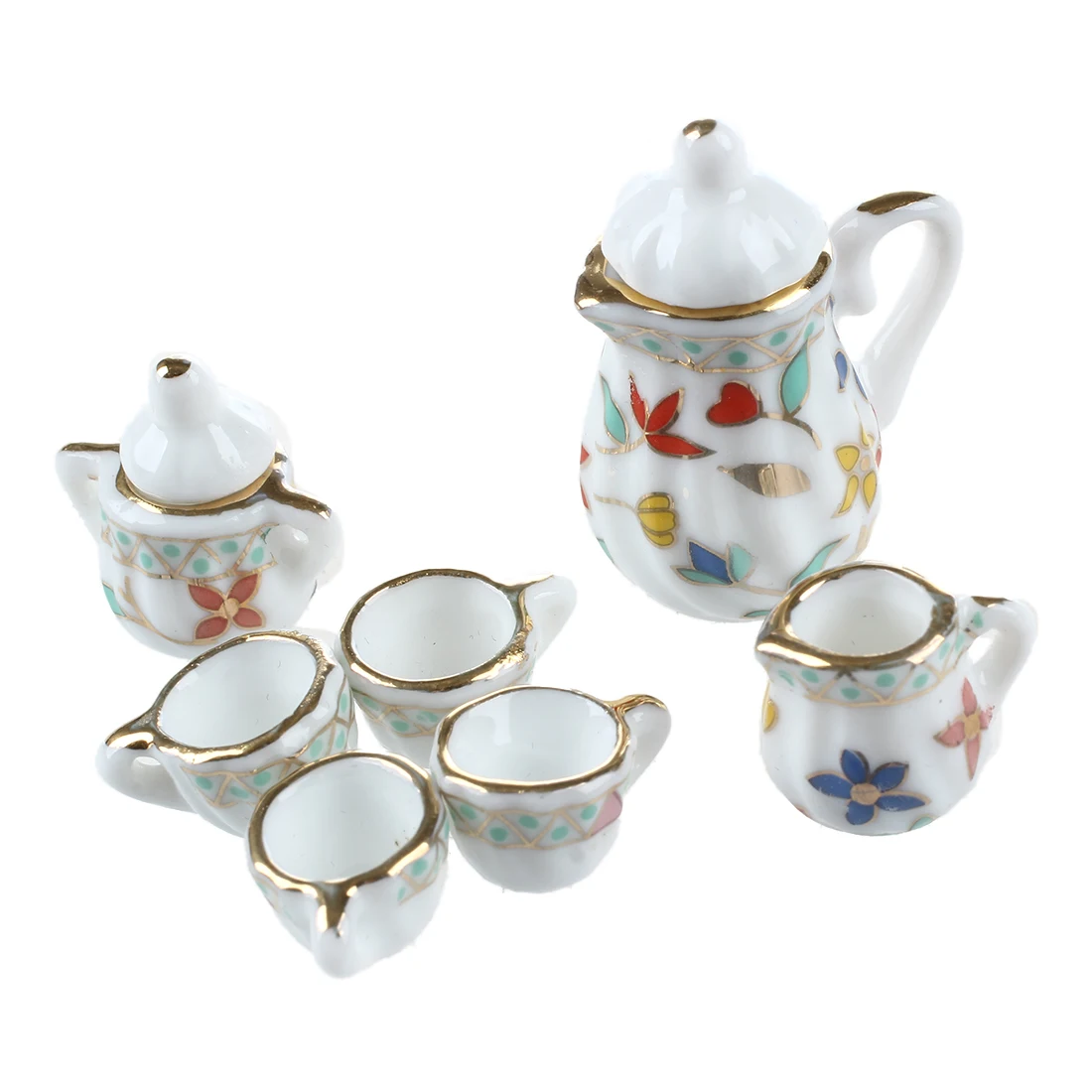 MACH 15 Kus Miniatúrny domček pre bábiky riadu porcelán, čaj nastaviť riad Pohár doska Farebný kvetinový tlač