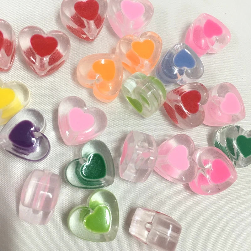 Meideheng Akryl Transparentný Korálky s Vnútorným Perličiek srdce tvar DIY Handmade Šperky, Doplnky 18 mm 20pcs/taška