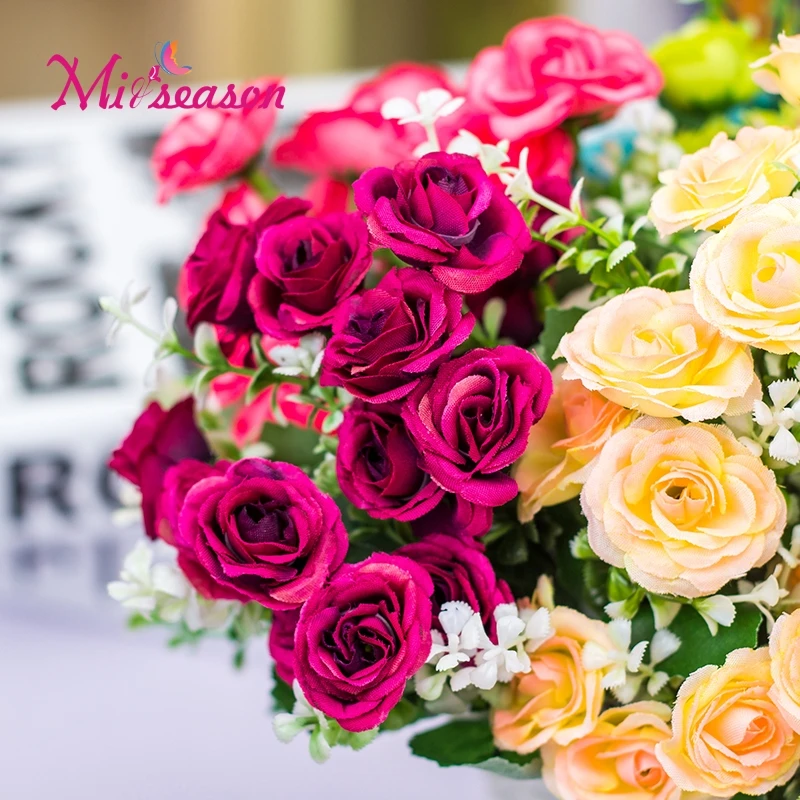 Miiseason Pestré Hodvábne Kvety, Umelé Kvetiny 15 Hlavy Mini Ruže Domova pre Svadobné Malé Ruže Kytice, Dekorácie