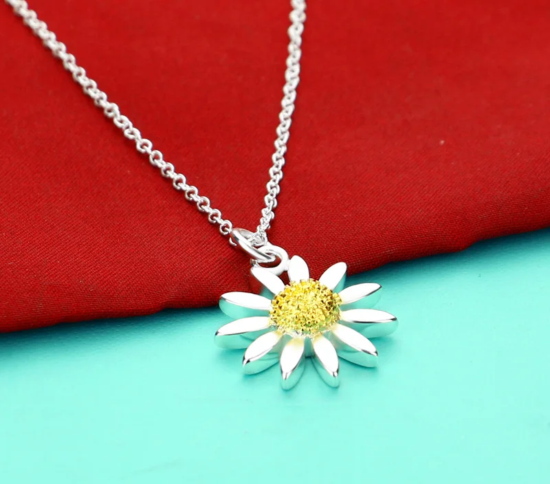 Móda 925 Sterling Silver Zlaté slnečnica Kvet, Prívesky & Náhrdelníky Kúzlo Ženy Mincový Striebro-Šperky, darček k Narodeninám