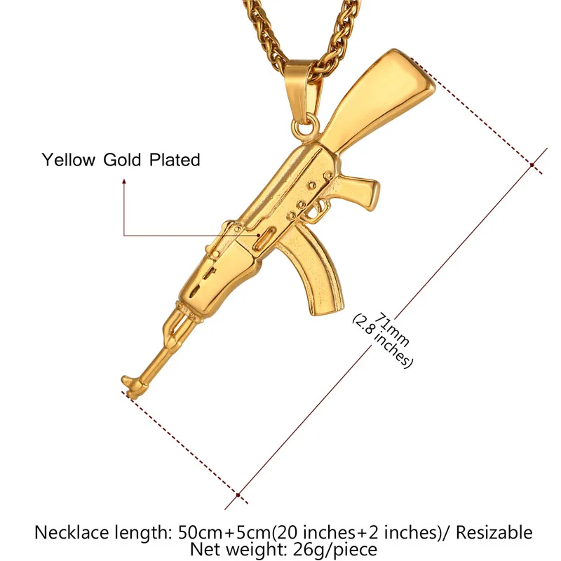 Móda Pohode AK47 Útočná Puška Prívesok & Náhrdelník Európskej Hip-Hopu, Šperky z Nerezovej Ocele, Zlatá Farba Reťazca Pre Mužov GP2467