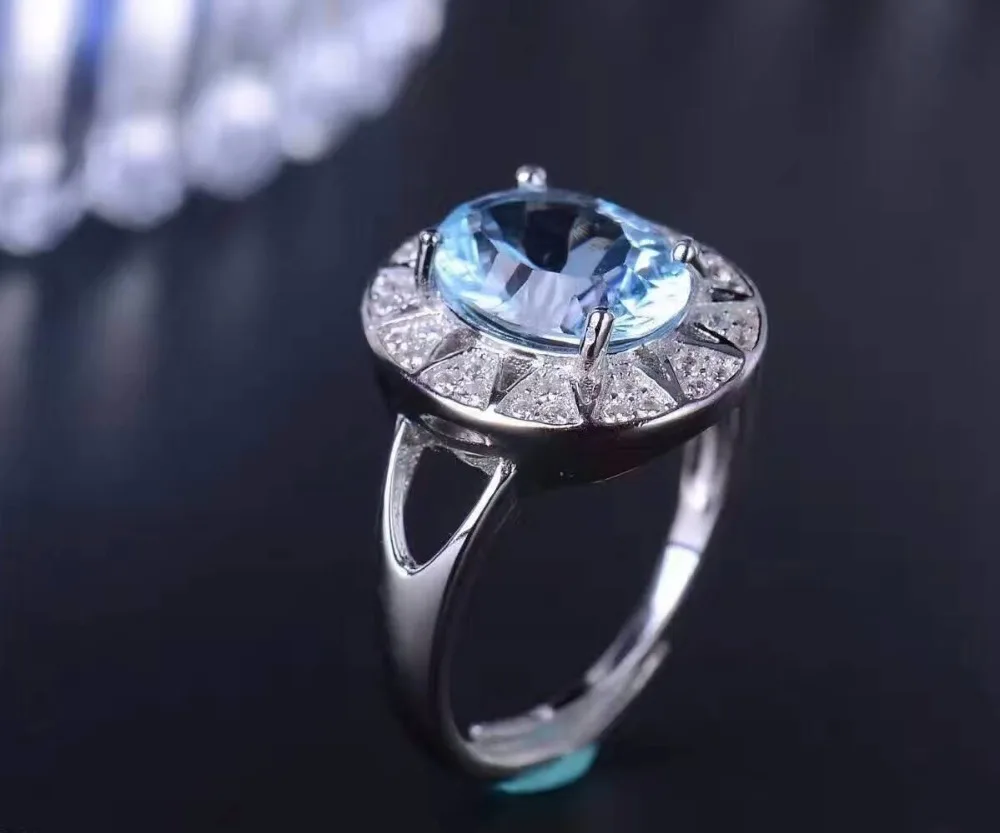 Móda striebra, drahých kameňov, prsteň pre ženu 8*10 mm 4 ct prírodné sky blue topaz strieborný prsteň pevné 925 silver topaz krúžok romantický darček