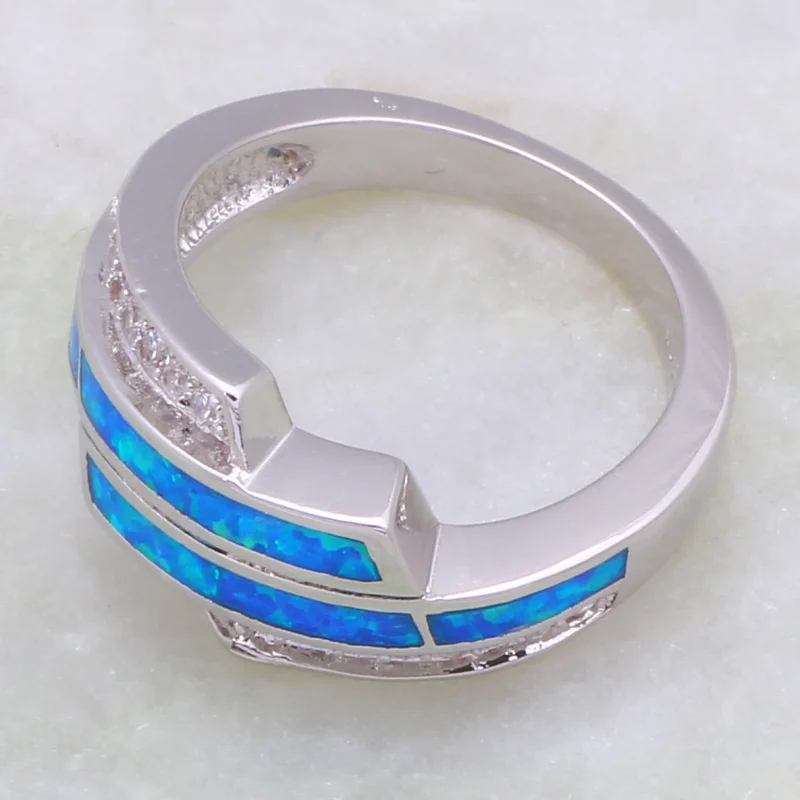 Najnovšie dizajnové dámske prstene Biele Cubic Zirconia blue Fire Opal 925 Sterling Silver Prekrytie veľkosť 5 6 7 8 9 10 R477