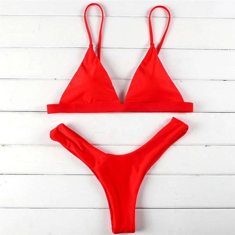 Nové 2018 Sexy Bikiny Žien Bikini Set Červené, Žlté, Ružové Plavky Maillot De Bain Plavky Trojuholník Plavky Plážové Oblečenie Biquni