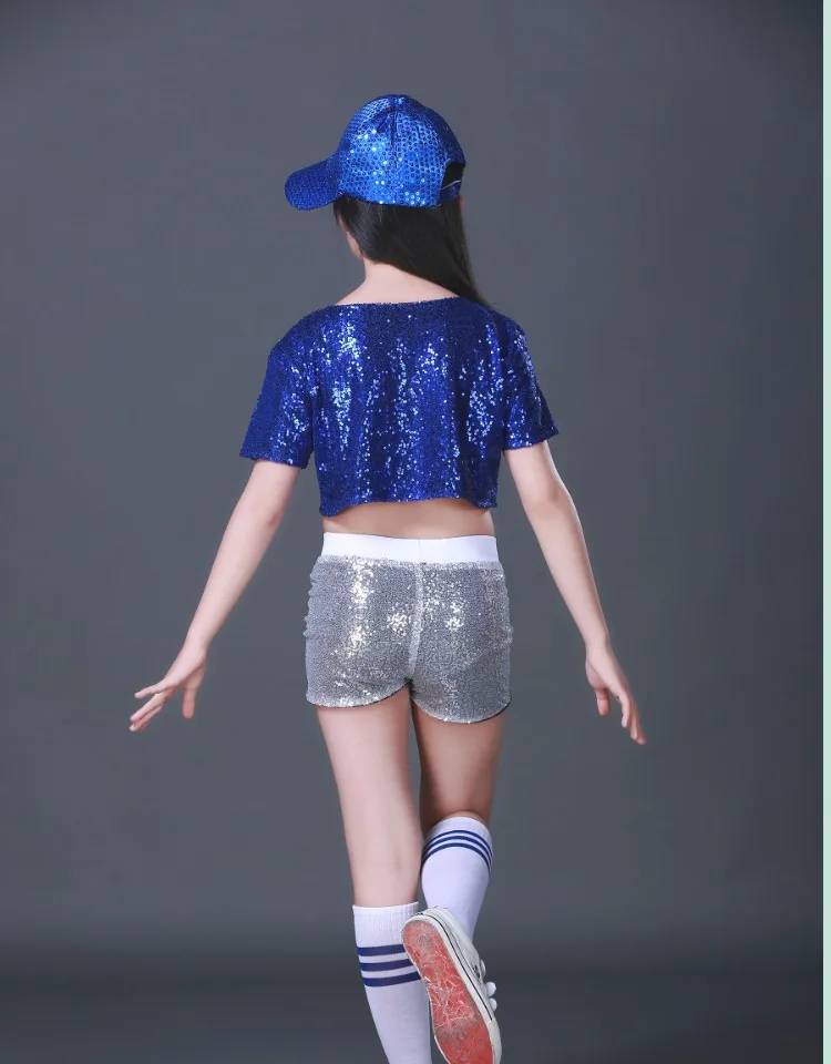 Nové Deti Flitrami Jazz Tanečné Kostýmy Dievčatá Moderný hip hop Set-top a šortky