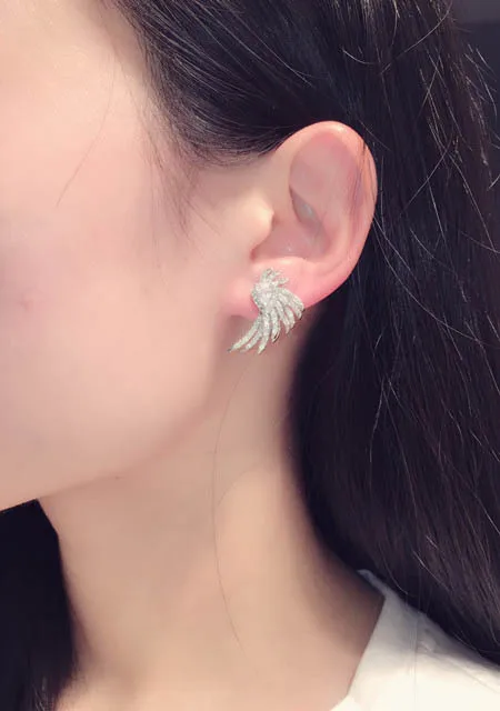 Nové Strieborné Náušnice kórejský super luxusné Náušnice Zirkón krídla flash dual ženské šperky