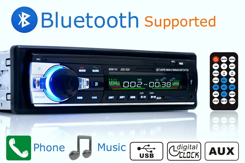 Nový bluetooth handfree autorádio MP3 prehrávač, FM, USB, SD, aux v jednom din v dash 12V Auto Audio stereo diaľkové ovládanie, ISO konektor