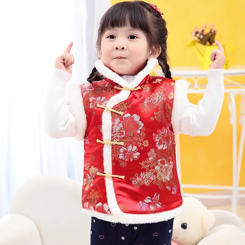 Nový Rok detský kostým zimné detské oblečenie, detská detská vesta Dieťa Dieťa, chlapec a Dievča Čínsky Štýl Cheongsam Qipao Kostýmy