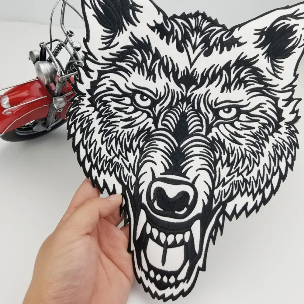 Osamelý Vlk Hlavu Tetovanie Reflexné Vyšívané Patch Biker Späť Nášivka Železa Šiť Na Odznaky 12 Cm Vysoká Doprava Zadarmo